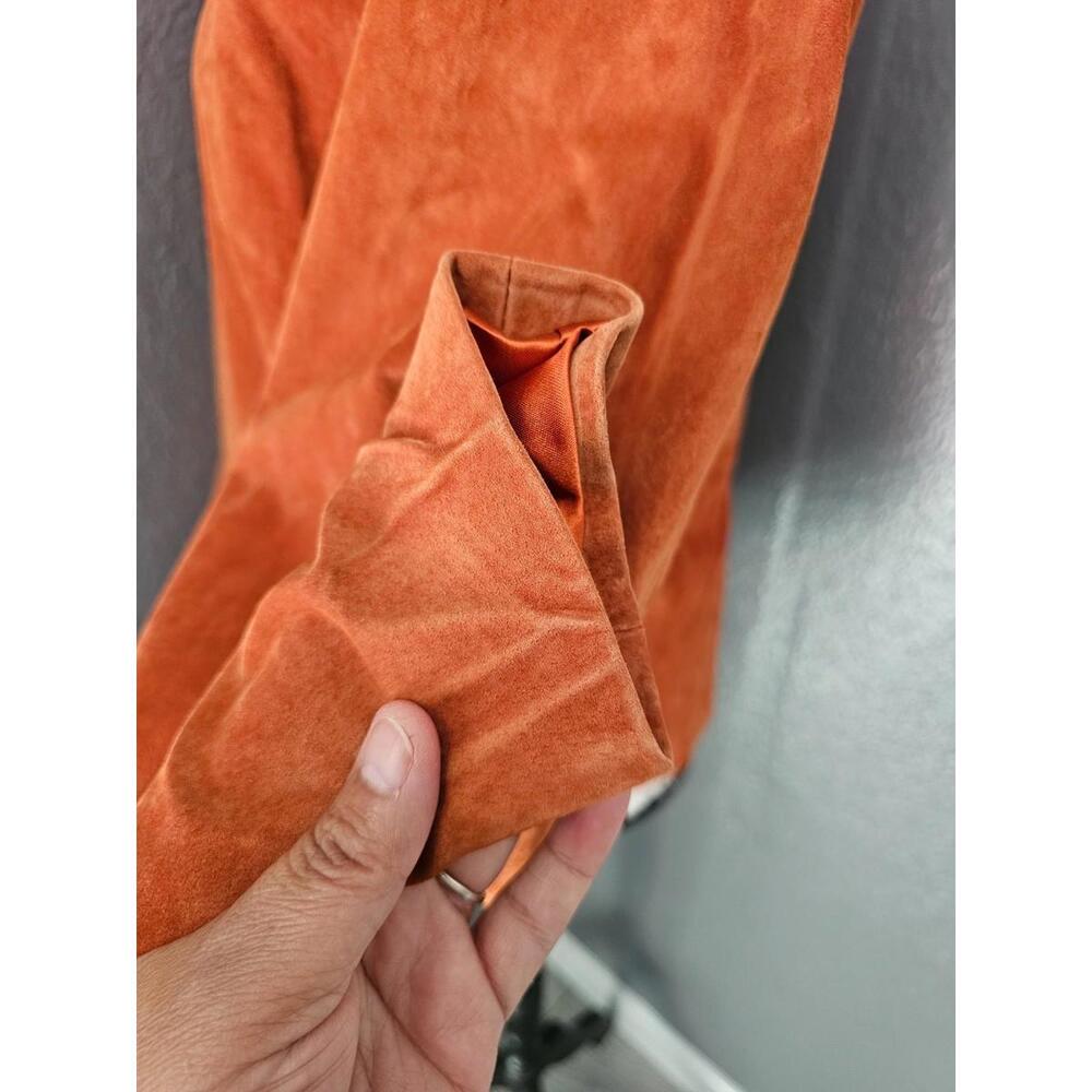 Women s Vintage Suede Clio Full Zip Up Jacket Orange Size 10 Padded Shoulders - Picture 11 of 16